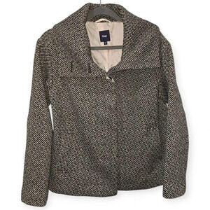 Gap Size 2 Wool Blend Jacket  Black / Beige Tweed Peacoat Coat Preppy Winter